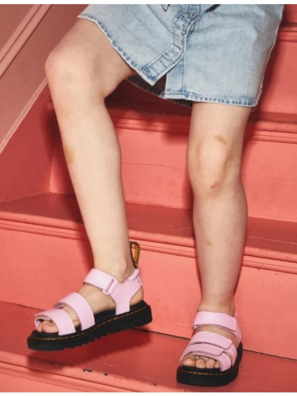 New Dr Martens Air Wair Kids Klaire J Leather Sandals Pink